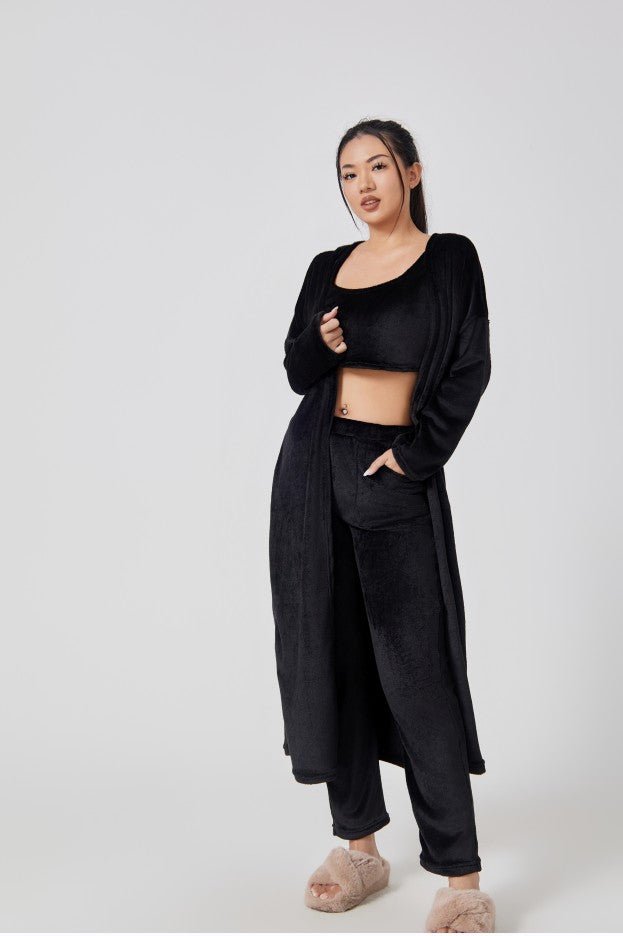 Cozy Pajama Set, 3 Piece Lounge Set, Cute Loungewear, Warm Suit Sets, Matching Set, Lounge Set, 3 Piece Pant Sets, Women Winter Dress - VELORÉ