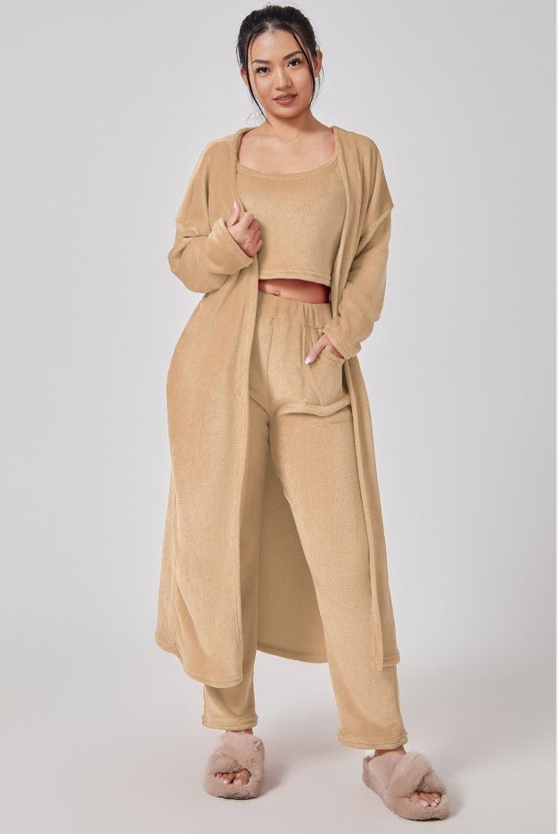 Cozy Pajama Set, 3 Piece Lounge Set, Cute Loungewear, Warm Suit Sets, Matching Set, Lounge Set, 3 Piece Pant Sets, Women Winter Dress - VELORÉ