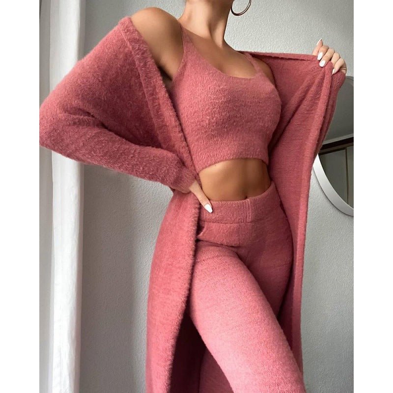 Cozy Pajama Set, 3 Piece Lounge Set, Cute Loungewear, Warm Suit Sets, Matching Set, Lounge Set, 3 Piece Pant Sets, Women Winter Dress - VELORÉ