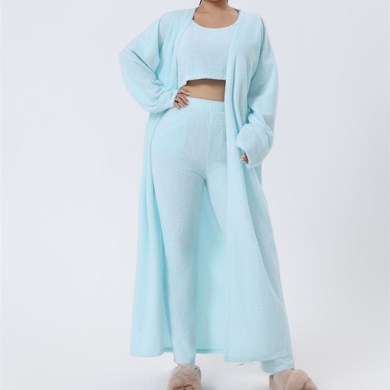 Cozy Pajama Set, 3 Piece Lounge Set, Cute Loungewear, Warm Suit Sets, Matching Set, Lounge Set, 3 Piece Pant Sets, Women Winter Dress - VELORÉ