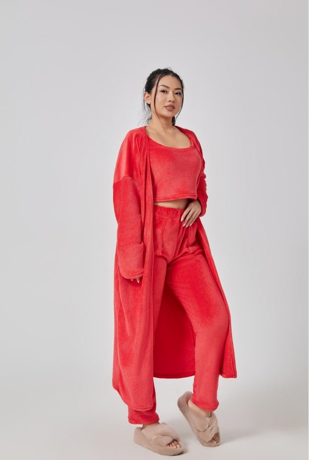 Cozy Pajama Set, 3 Piece Lounge Set, Cute Loungewear, Warm Suit Sets, Matching Set, Lounge Set, 3 Piece Pant Sets, Women Winter Dress - VELORÉ