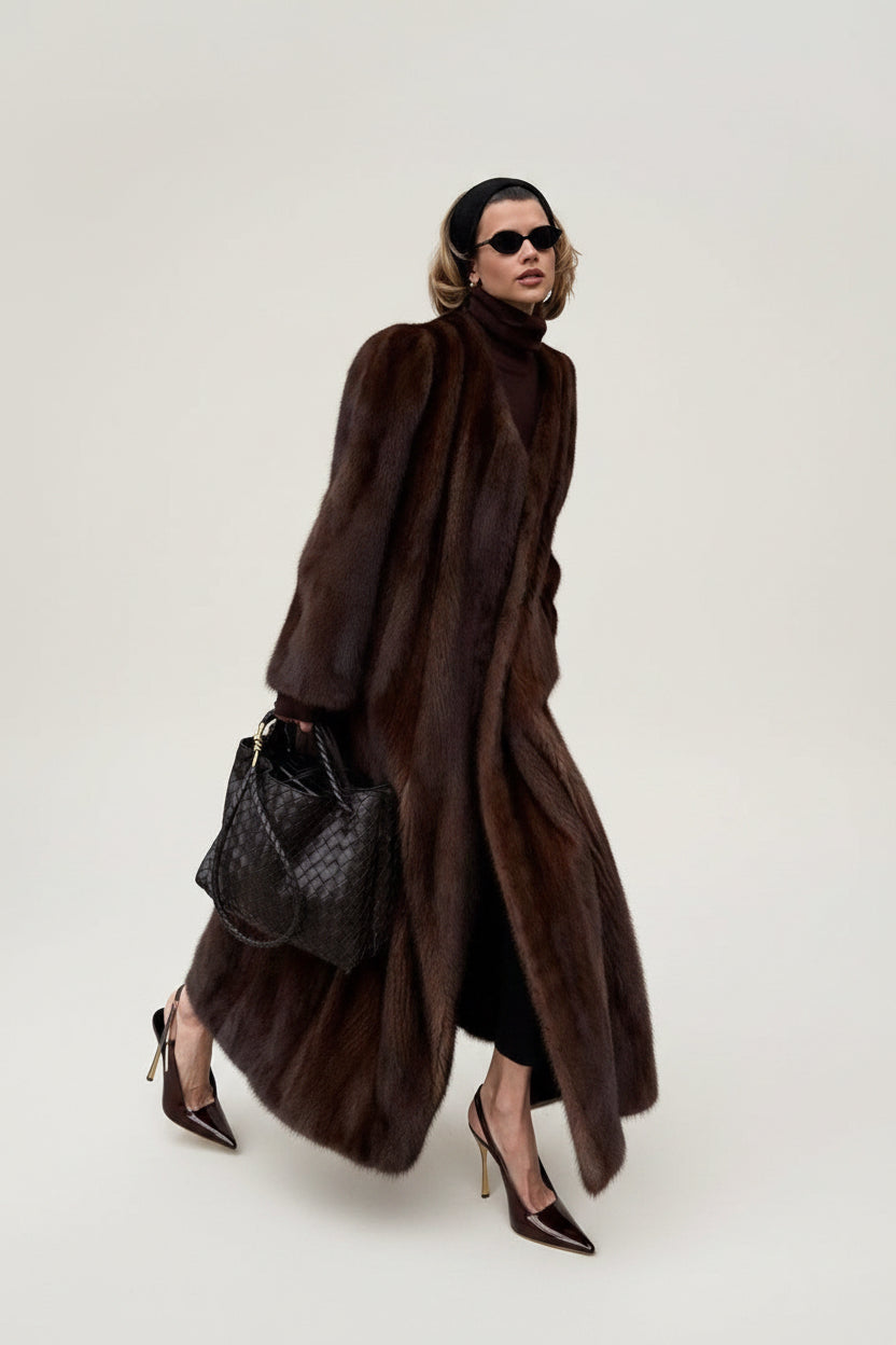 Elegant Sophisticated Long Faux Fur Coat - VELORÉ