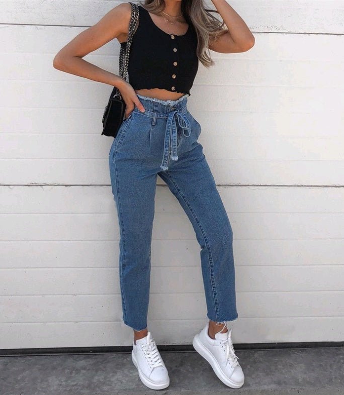 High-waisted Washed Pencil Pants Spring Sexy Temperament European And American Plus Size Denim Jeans For Women - VELORÉ