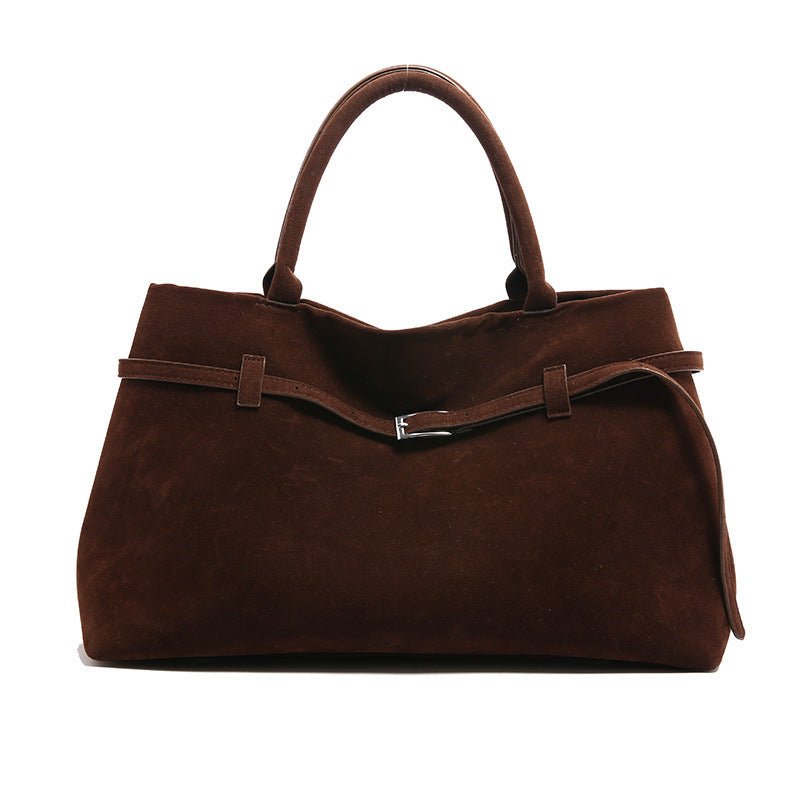 Hot Sale Decorative Design Solid Faux Suede Handbag Large Capacity Casual Tote Bags For Women Tote Design Portable Shoulder Bag - VELORÉ