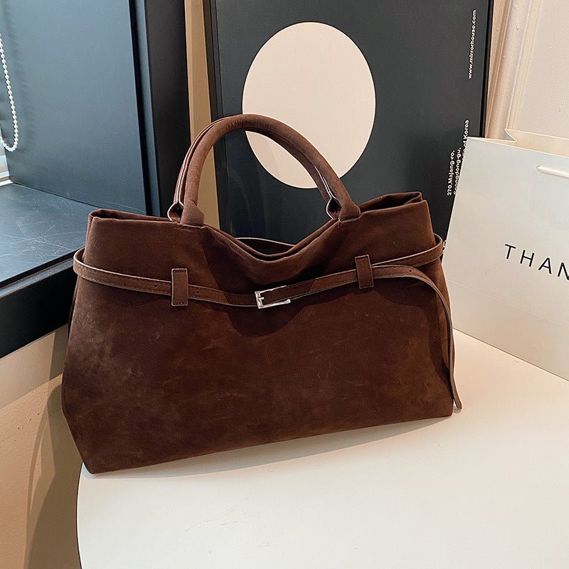 Hot Sale Decorative Design Solid Faux Suede Handbag Large Capacity Casual Tote Bags For Women Tote Design Portable Shoulder Bag - VELORÉ