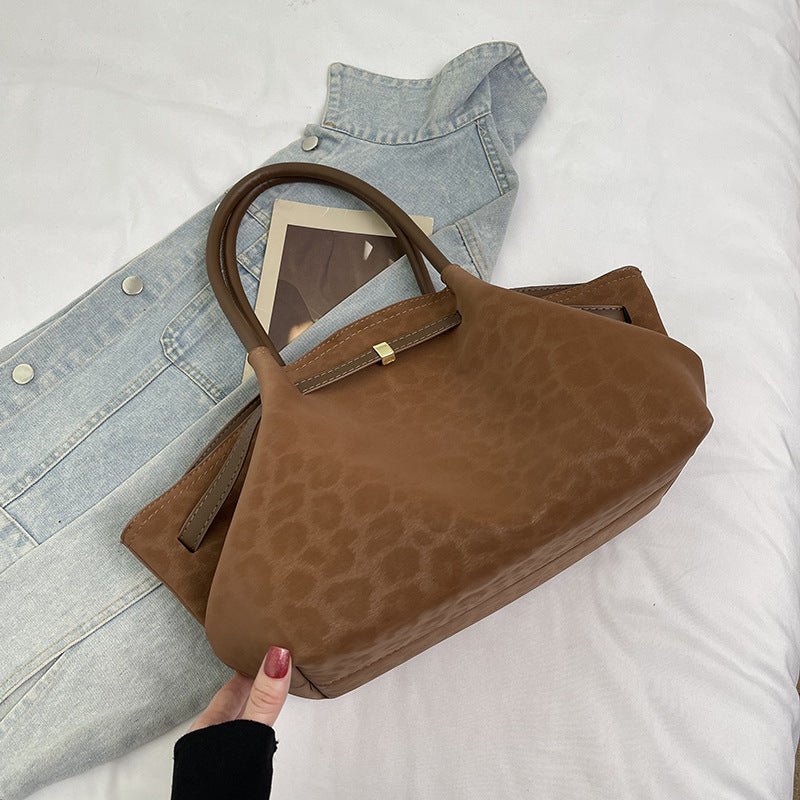 Retro Suede Tote Handbag Commuter Shoulder Bag - VELORÉ