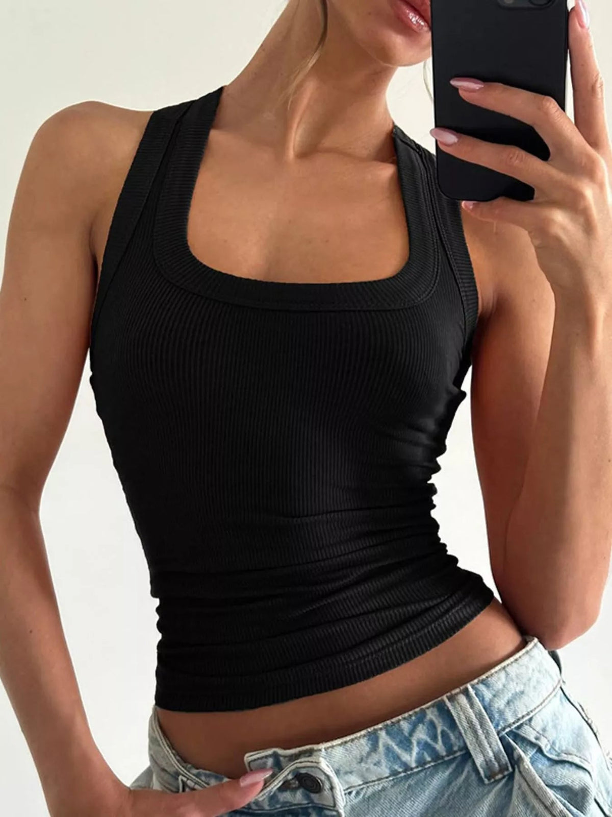 Ribbed Square Neck Tank Top | VELORÉ