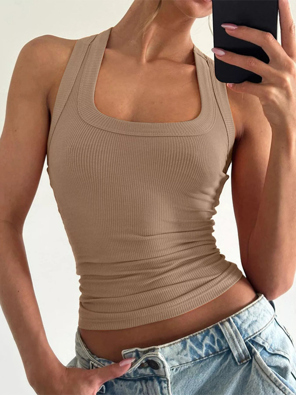 Ribbed Square Neck Tank Top | VELORÉ