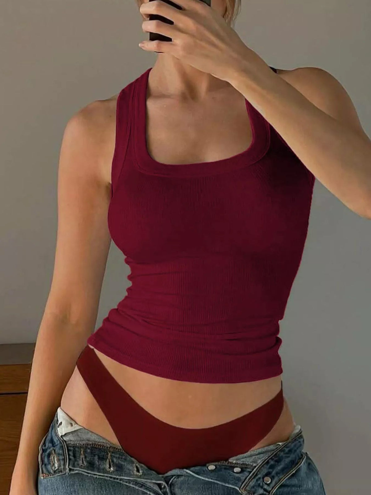 Ribbed Square Neck Tank Top | VELORÉ