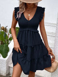 Ruffled V-Neck Cap Sleeve Dress | VELORÉ