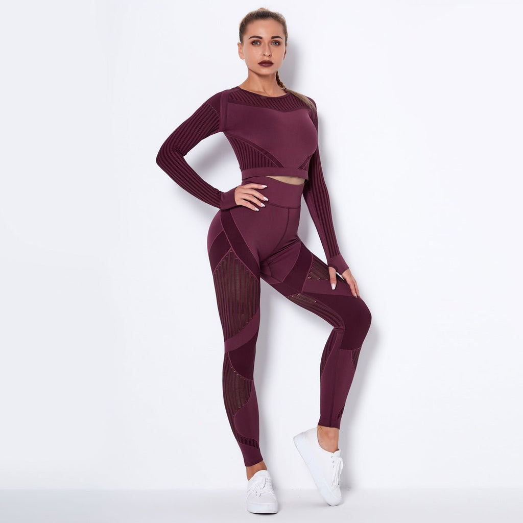 Seamless Knitted Absorbent Yoga Long-Sleeved Suit Yoga Wearsuit - VELORÉ