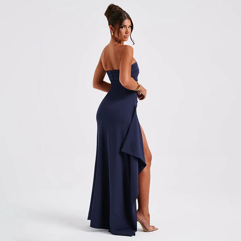 Strapless Split Long Dress Summer Fashion Pleated Bridesmaid Dress For Womens Party Wedding Clothing - VELORÉ