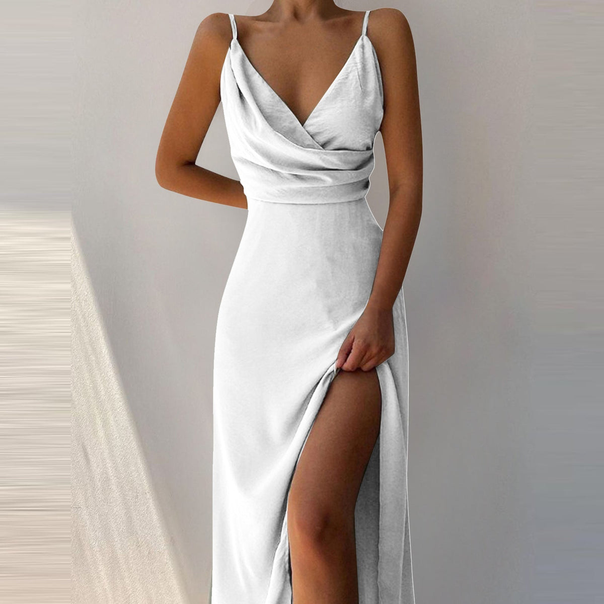 V-neck Slit Sling Dress Summer Fashion Sexy Slim Suspender Dresses For Women Clothing - VELORÉ