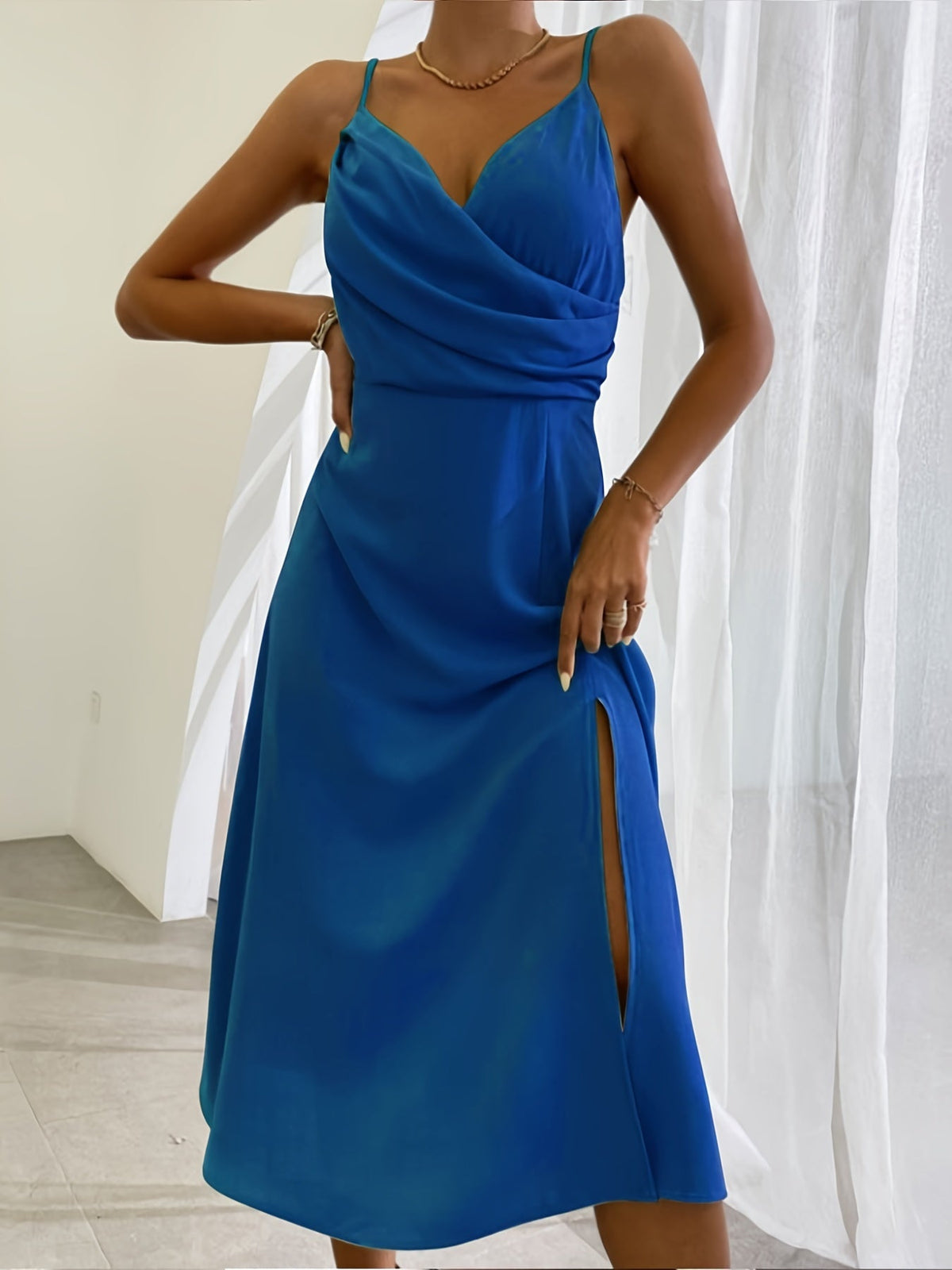V-neck Slit Sling Dress Summer Fashion Sexy Slim Suspender Dresses For Women Clothing - VELORÉ