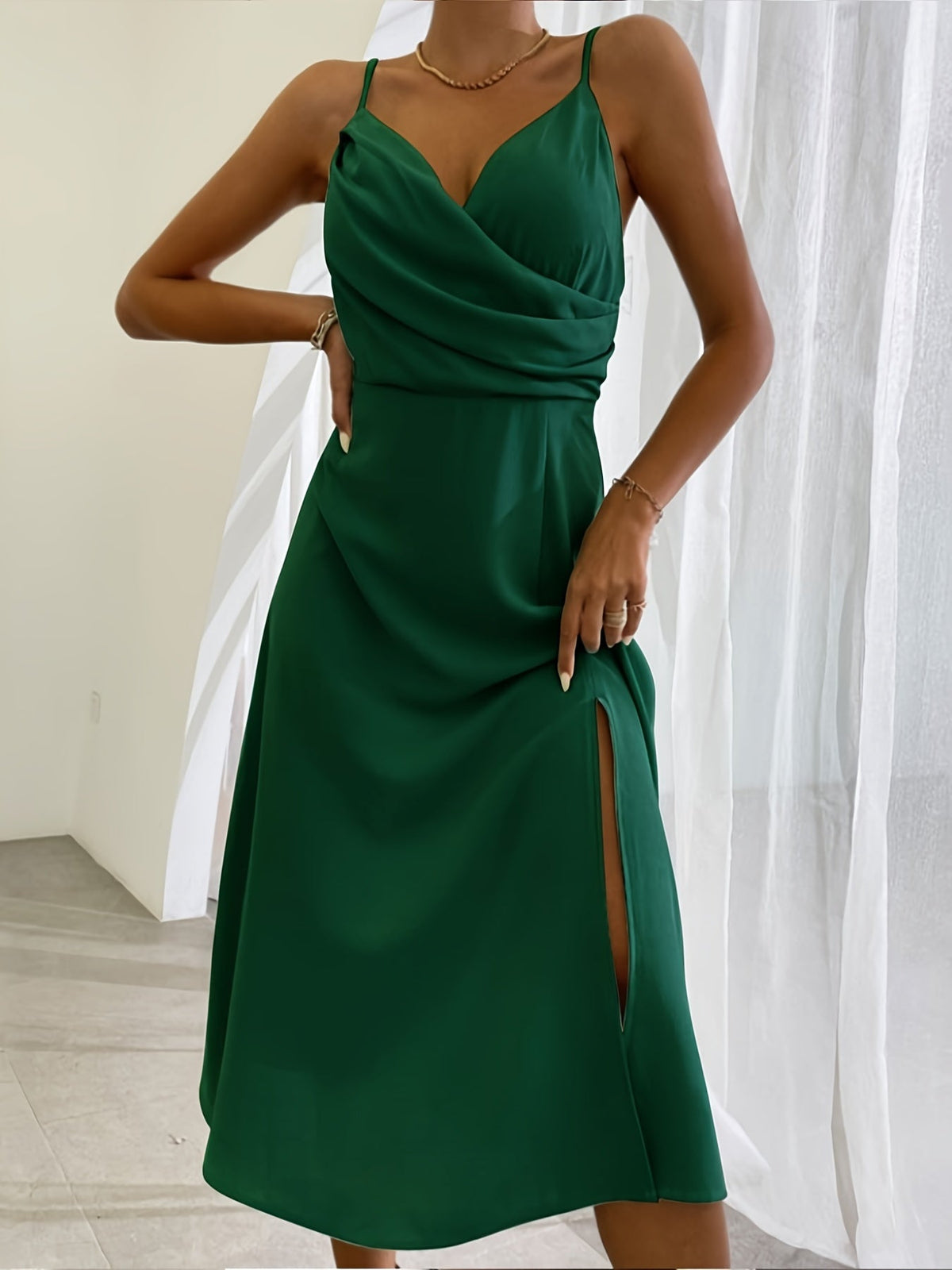 V-neck Slit Sling Dress Summer Fashion Sexy Slim Suspender Dresses For Women Clothing - VELORÉ