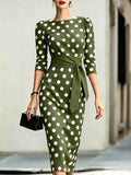 Polka dot midi dress with waist belt | VELORÉ