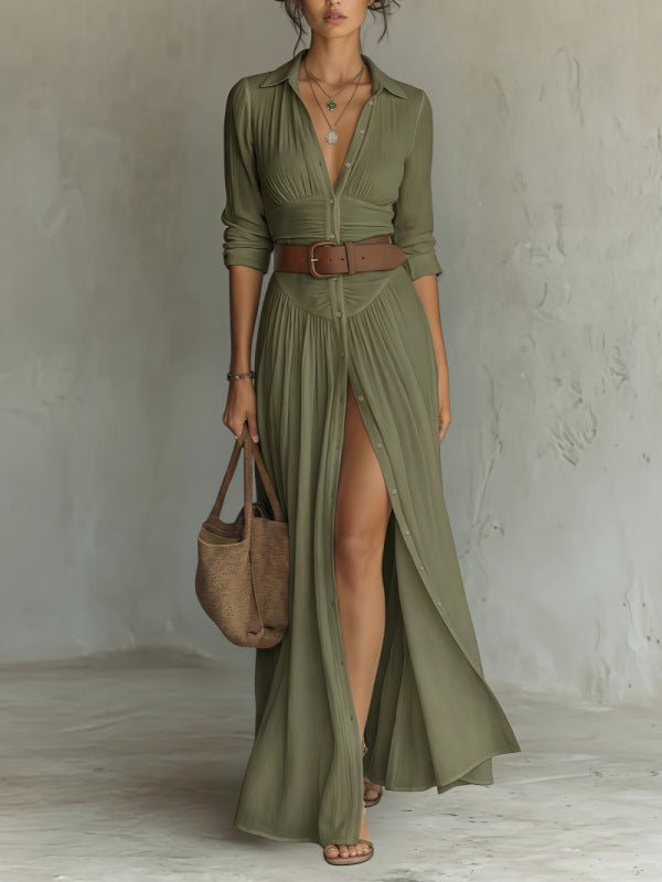 Women’s V-Neck Maxi Dress with Side Split | VELORÉ - VELORÉ
