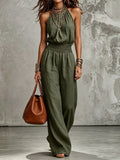Backless Lace-up Womens Wide-leg Jumpsuit - VELORÉ