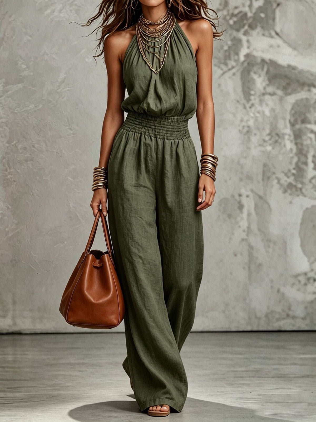 Backless Lace-up Womens Wide-leg Jumpsuit - VELORÉ