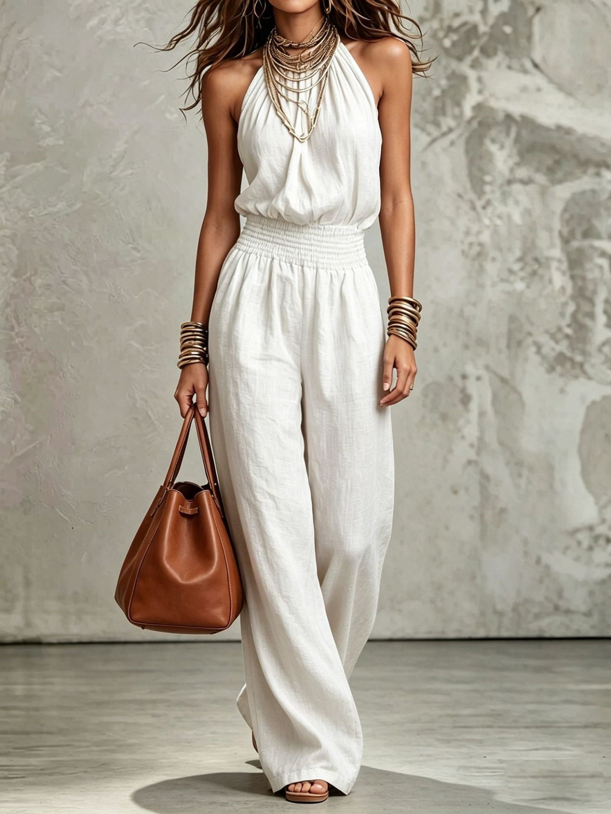 Backless Lace-up Womens Wide-leg Jumpsuit - VELORÉ