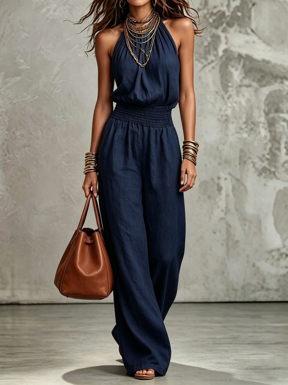 Backless Lace-up Womens Wide-leg Jumpsuit - VELORÉ